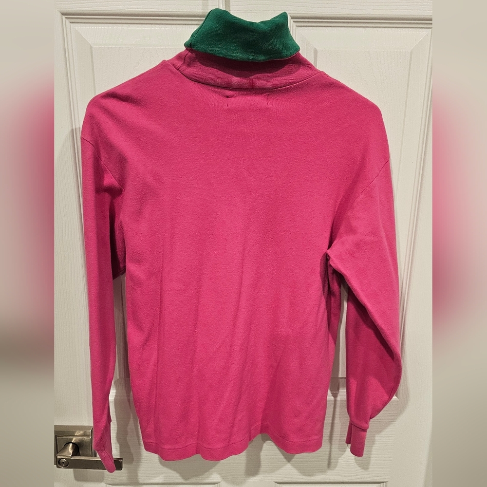 Lauren Ralph Lauren Vintage Women's Pink and Green Turtleneck With Logo Size-M - Picture 2 of 5